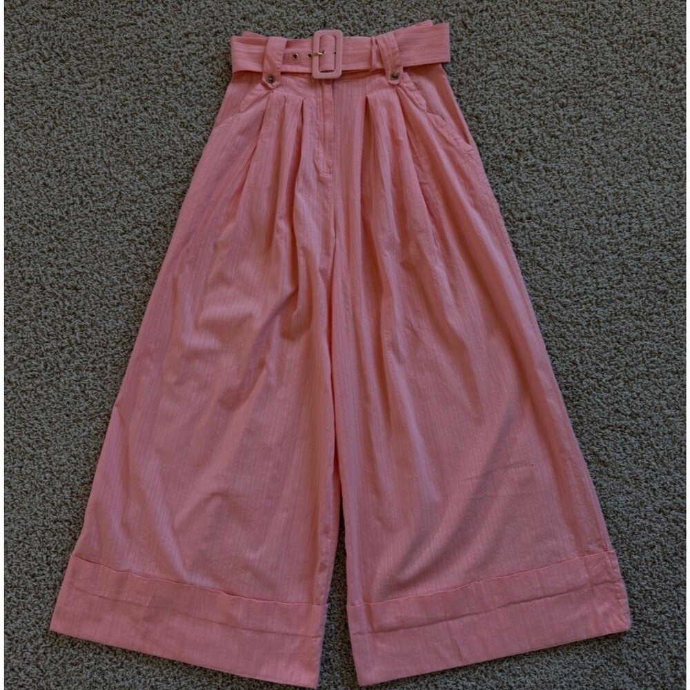Free People Wide Leg Cuffed Belted Cotton Pants Women's Size 6 High Rise Coral
